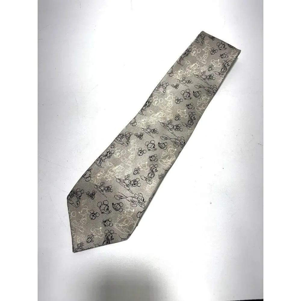 Walt Disney World Tie 100% Silk Mickey Mouse Heads Preloved Silver Grey Gray